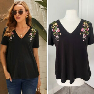 SheIn Black Maternity Floral Embroidered Top